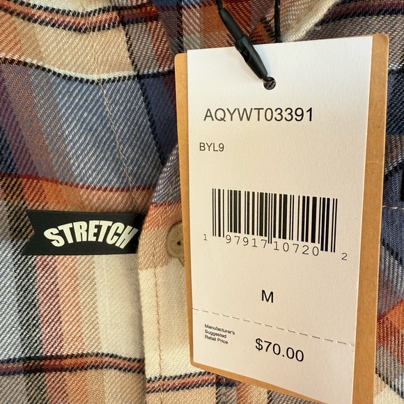 New! Quiksilver Men's Casual Blue and Brown Plaid Shirt - Picture 3 of 13